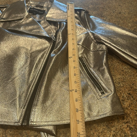 Who What Where Vegan Leather Moto Jacket Silver Womens Size X Long Sleeve - Picture 10 of 11